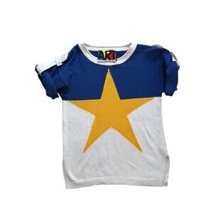 JC de Castelbajac ART Star Sweater Blue White Yellow Knit Graphic Pop Art Size M